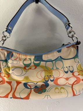 Coach Y2K Multicolor Monogram Baguette Shoulder Bag Blue Trim